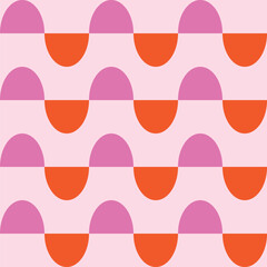 Mid Century Modern Horizontal Half circles in pink and orange seamless pattern on white background. For wallpaper, fabric and home décor