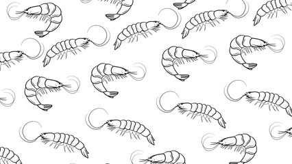 Shrimp or seafood seamless pattern in hand drawn style. Seamless doodle background shrimp seafood pattern

