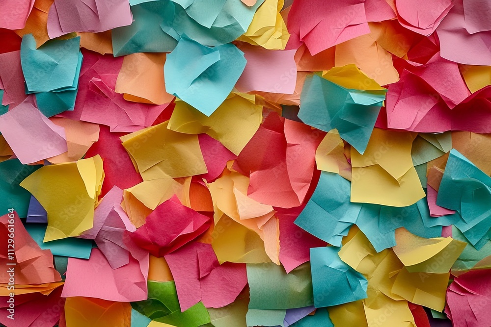 Poster colorful sticky notes scattered across a vibrant surface create an eye-catching abstract pattern in 