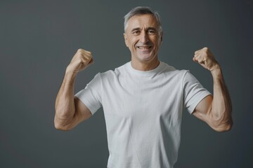 Fototapeta premium Fit older man coach promoting gym membership in portrait.