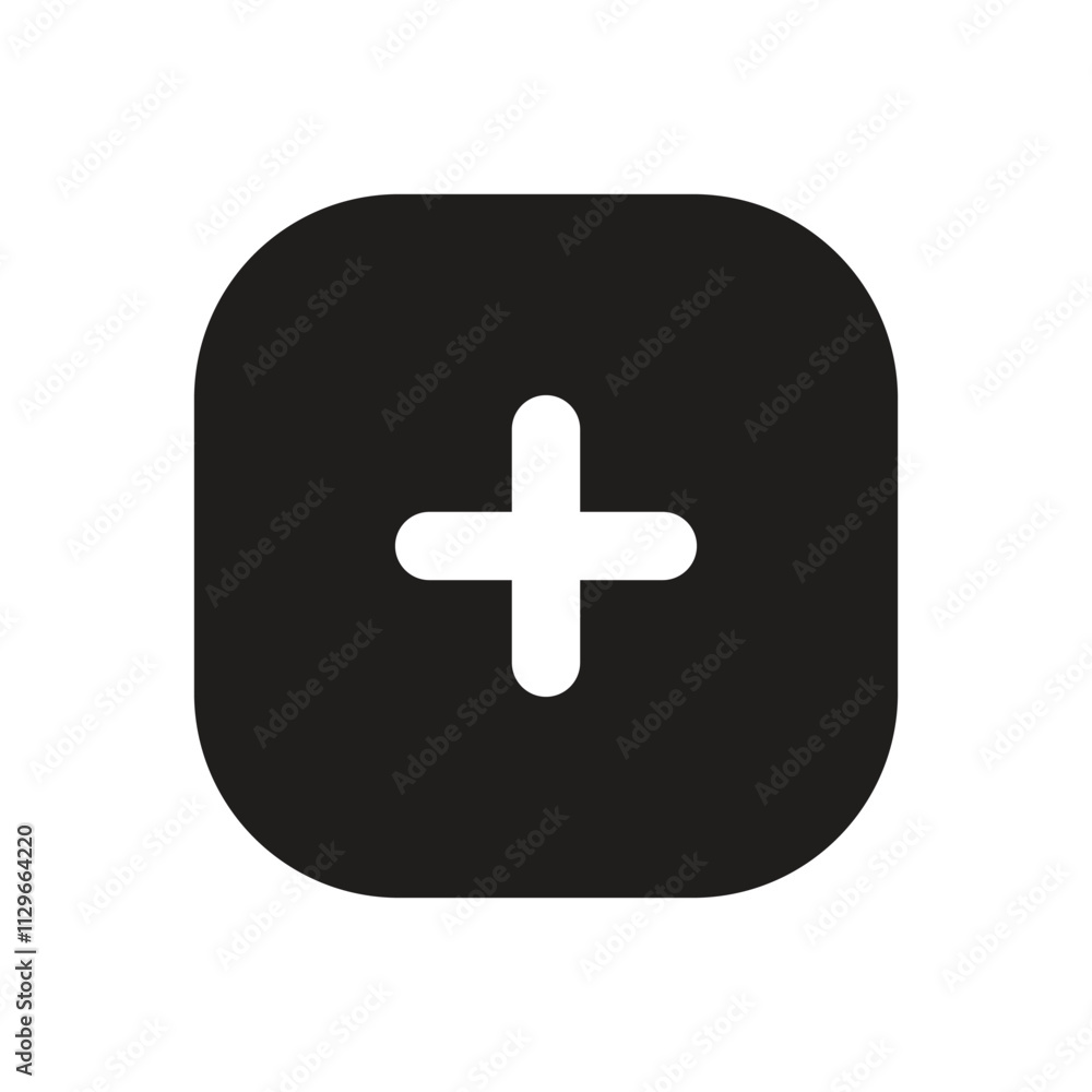 Aufkleber a simple white square button featuring a dark grey plus symbol in its center against a slate grey ba
