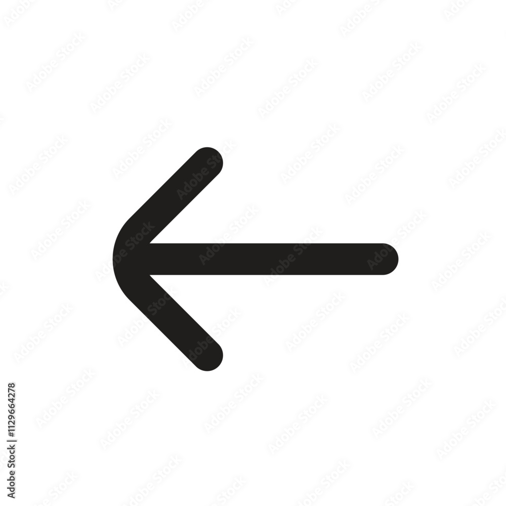 Poster a simple white arrow pointing left against a muted gray backdrop serves as a navigational element.