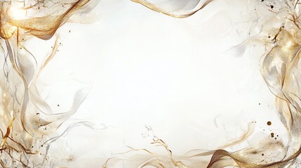 Elegant abstract background with swirling golden and white patterns, ideal for invitations or artistic projects, isolated on white.