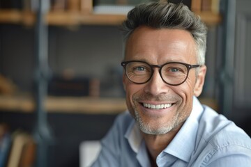 Obraz premium Happy middle aged banker in office portrait.