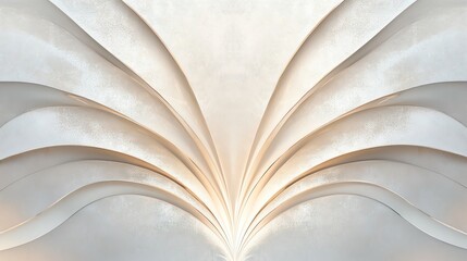 Abstract design of layered curves creating a symmetrical, fan-like pattern in soft beige tones.