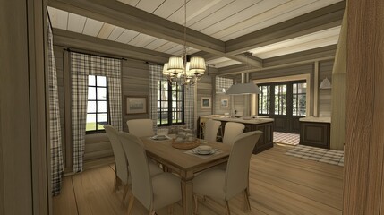 Rustic Wooden Cabin Kitchen Dining Area Design