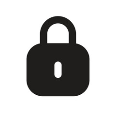 The image shows a minimalist white padlock icon representing digital security and data protection.