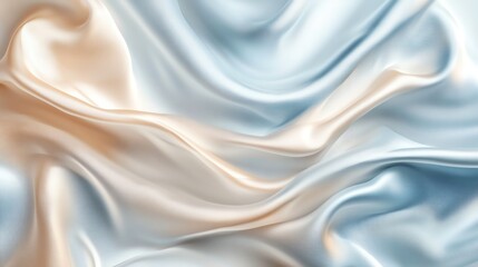 Fototapeta premium Smooth, flowing silk fabric with a gradient of beige and blue tones, creating a luxurious and elegant texture.