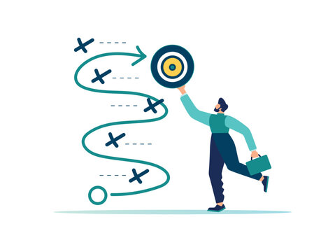 Strategic planning, a method or tactic to achieve a business goal, a solution to avoid obstacles, a path to success, vector illustration