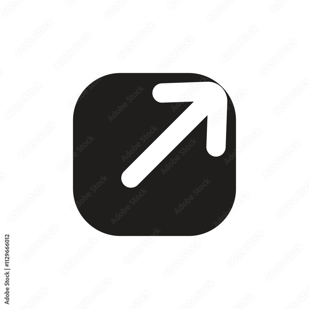 Poster a minimalist white square icon featuring a diagonal upward pointing arrow signifying direction or na