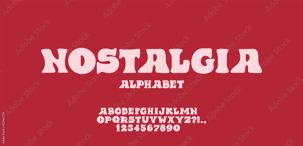 Fototapete nostalgic retro font. rounded letters and numbers. bold serif alphabet. wavy groovy letters. 60s and