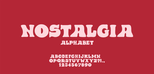 Nostalgic retro font. Rounded letters and numbers. Bold serif alphabet. Wavy groovy letters. 60s and 70s typography
