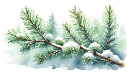 Pine branches covered in snow create a serene winter atmosphere during Christmas 