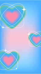 Pink hearts surrounded by glowing rings and sparkles on a gradient blue and pink background. Social media story template for Valentine’s Day and romantic posts.