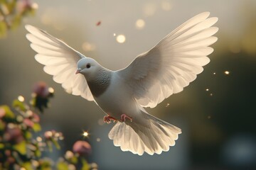 Fototapeta premium Dove in the air with wings wide open Dove in the air with wings wide open