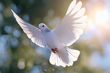 Fototapeta premium Dove in the air with wings wide open Dove in the air with wings wide open