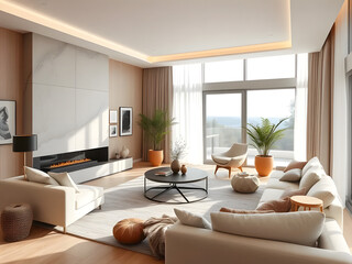 Fototapeta premium modern living room with a Scandinavian design, soft natural lighting