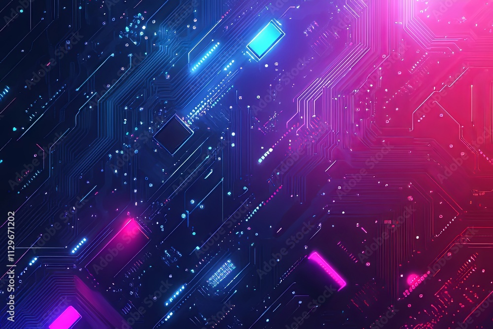 Poster vibrant abstract digital background showcasing circuit patterns with illuminated components in shade