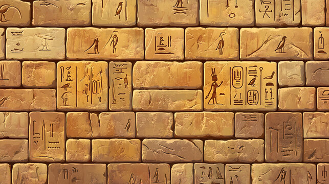 Authentic sandstone wall adorned with intricate hieroglyphics from Egyptian antiquity