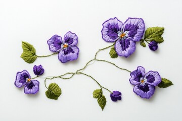 Embroidered purple flowers on a white background  handmade  Ukrainian folk embroidery  fabric decor