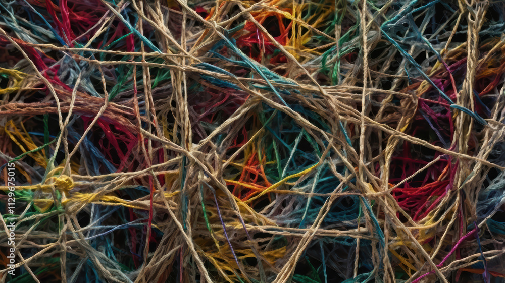 Aufkleber colorful threads intertwine in tangled web, creating vibrant and chaotic pattern. this intricate des