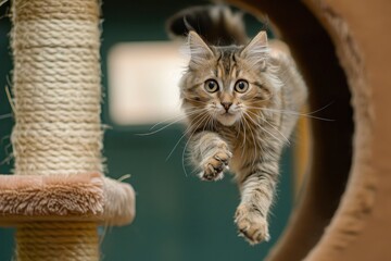 cat leaping from tower