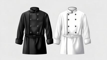 Black and white chef jackets professional culinary uniform restaurant wear hospitality. Erosion. Illustration