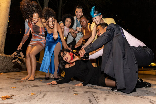 Energetic city party with friends having a joyful celebration