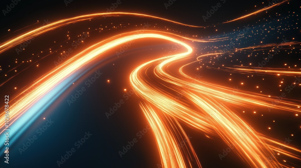 Poster abstract illustration of fast speed lines. dynamic light trails create futuristic tech background. b