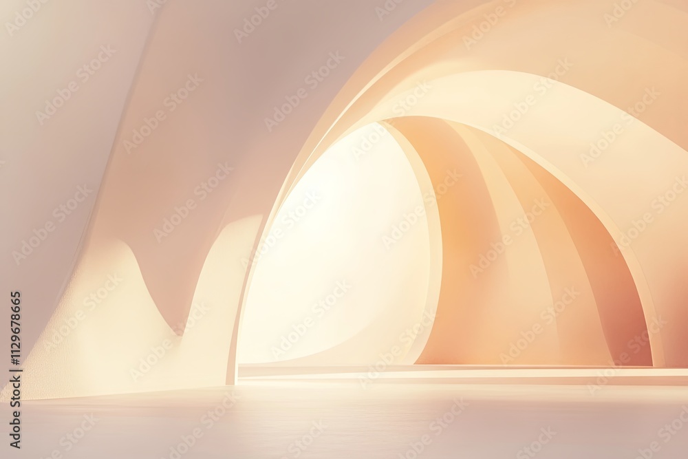 Poster abstract architectural interior showcasing soft curves and warm light in a serene and artistic envir