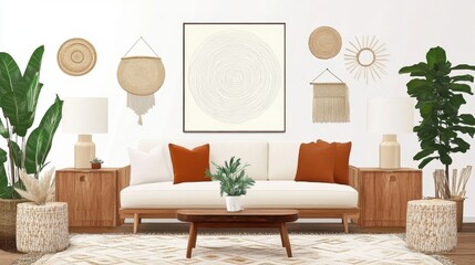 Modern Living Room Decor Featuring Neutral Tones and Woven Textures