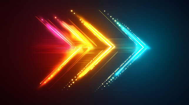 Three-dimensional luminous arrows merging in a striking abstract framework. Paradox. Illustration