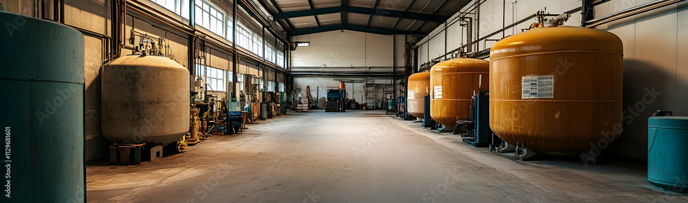 Poster autoclave workshop with tanks for concrete block hardening -