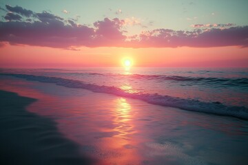 A Landscape PIcture of a Sunset on a beautiful Beach. Perfect for Wallpaper, Poster and Travel Inspired Content.