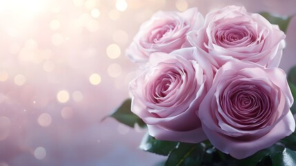 Fototapeta premium Oversized vintage roses in soft lavender and cream tones, with rich green foliage, set against a textured antique gold background, 3D render, fantasy feel