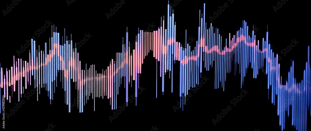 Poster close-up of a financial chart with candlestick graphs displaying an uptrend in a vivid blue color sc