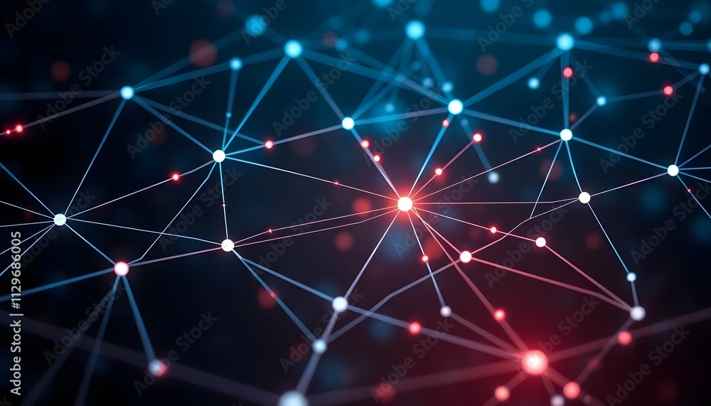 Poster abstract network connection visualization: interconnected nodes and digital pathways in a cyberspace