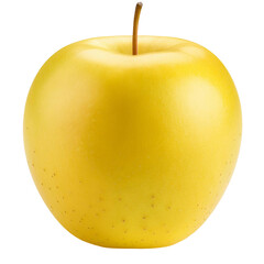 Ripe yellow apple isolated on transparent background with stem