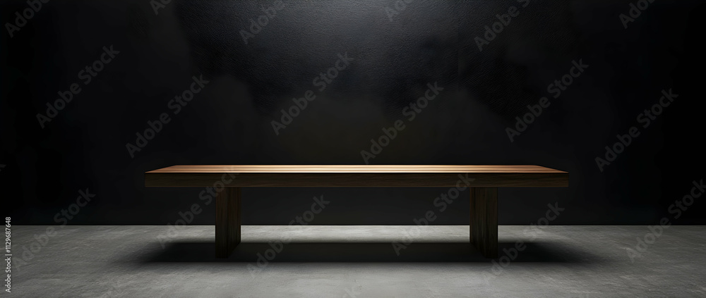 Poster minimalist empty table in a dark setting, perfect for showcasing products -