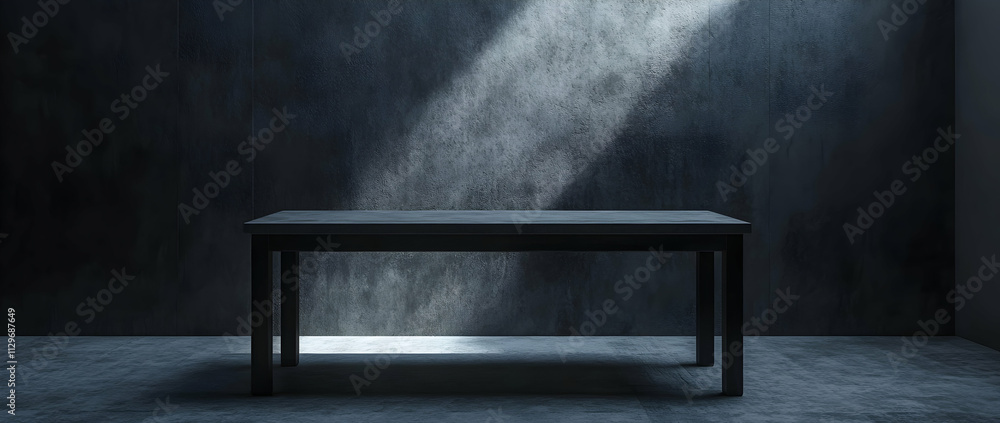 Poster minimalist empty table in a dark setting, perfect for showcasing products -