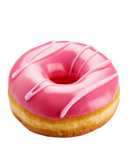 Delicious pink donut with drizzled icing on transparent background