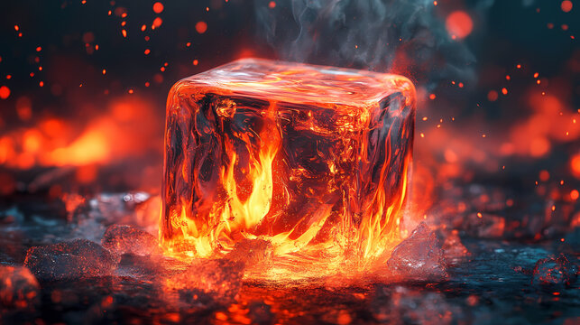 Flaming ice cube paradox marketing photo. Paradox. Illustration