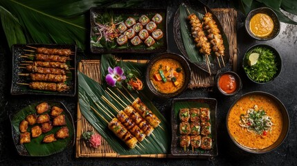 Fototapeta premium Exquisite asian cuisine tasting event vibrant restaurant food photography indoor gourmet experience