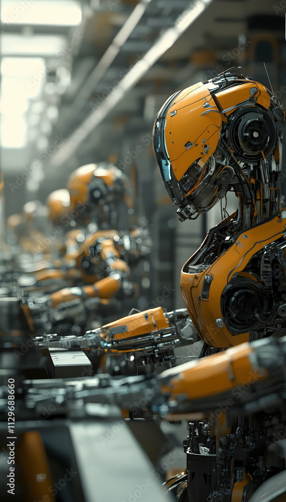 Aufkleber robots working together on a car assembly line in a highly automated manufacturing facility. -