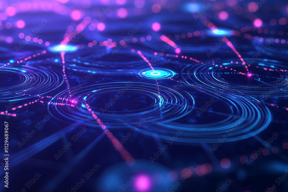 Poster digital network connections with vibrant blue and pink lights showcasing complex patterns in a futur