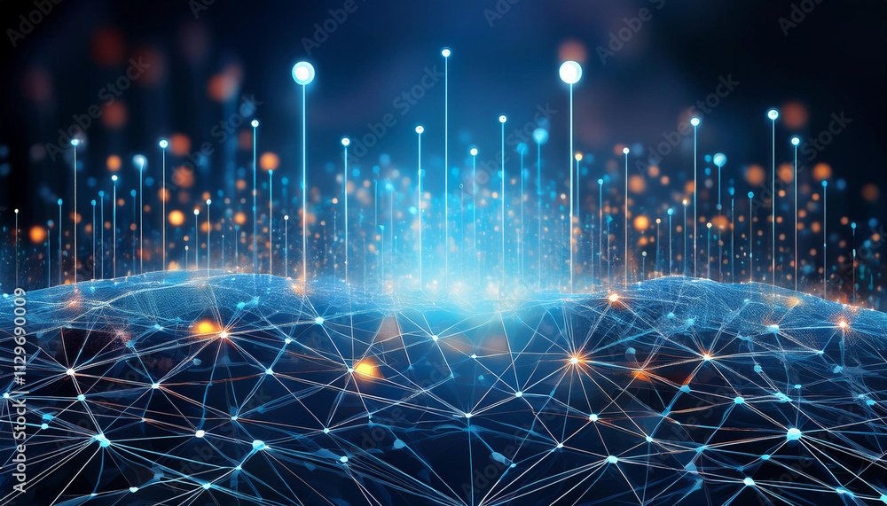 Poster abstract technology network with connected dots and lines in digital space