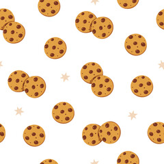 Vector seamless pattern with chocolate cookies on white background.