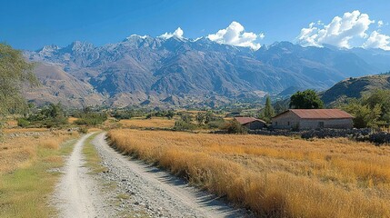 Rural Andean Road Winding Towards Majestic Mountains