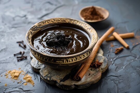 Chyavanprash is a potent immunity boosting health supplement served in an antique bowl with selective focus