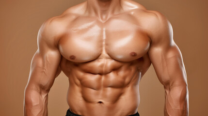 Obraz premium Intense closeup of a muscular athlete showcasing strength and determination after an intense weight training session.